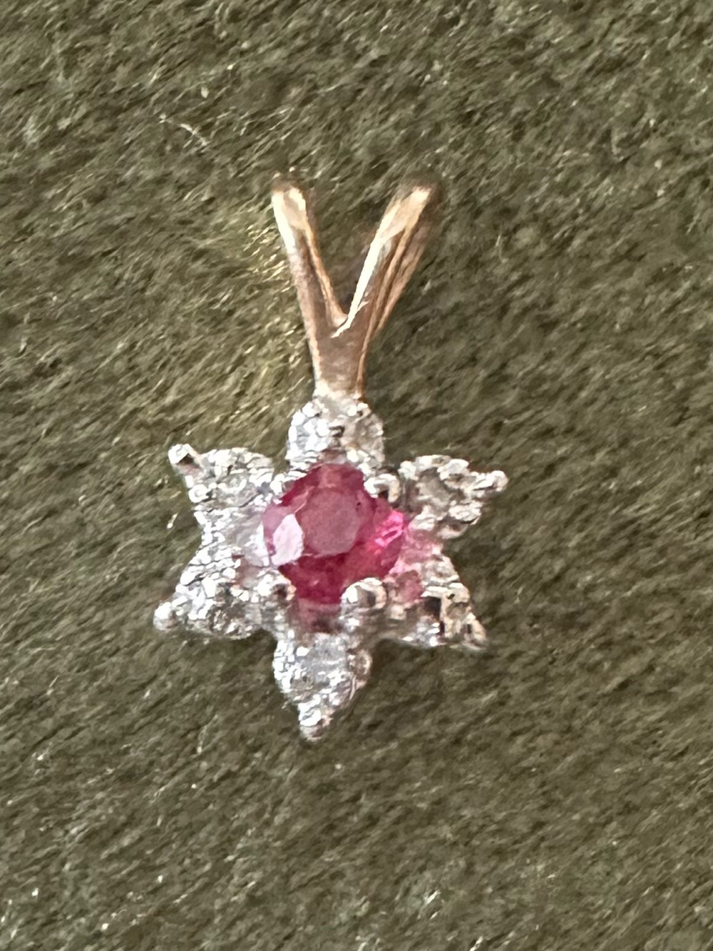 14K Gold Ruby and Diamond Flower Cluster Pendant – Dainty Star Design